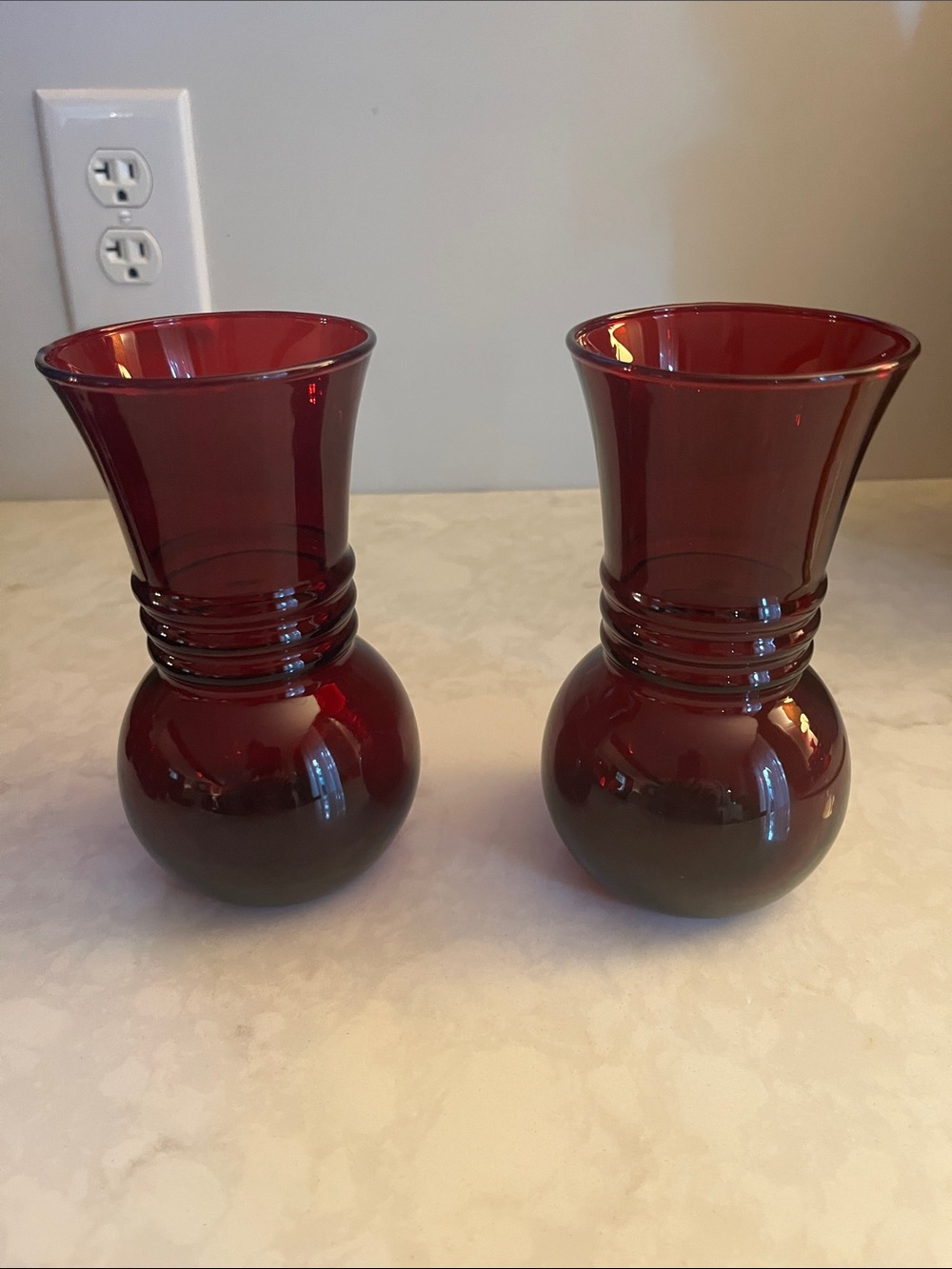 Vintage Anchor Hocking Royal Ruby Red Glass Vases MCM set of 2